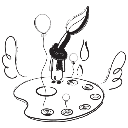 A personified paintbrush standing on a palette.