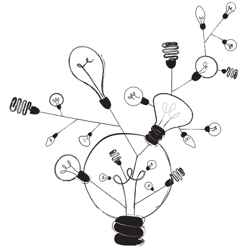 A lightbulb that branches out into smaller lightbulbs.